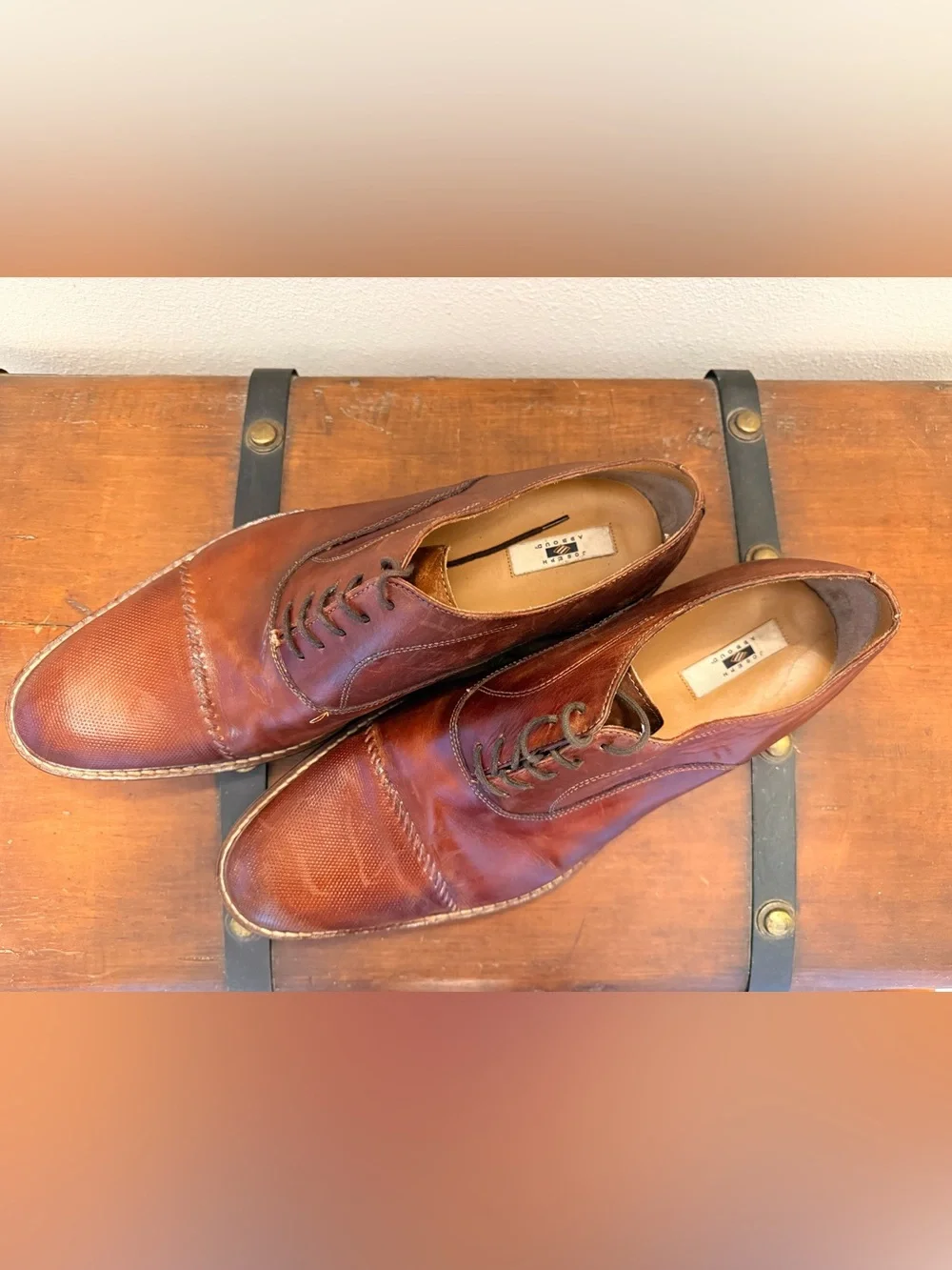 Joseph Abboud Cognac Brown Leather Cap-Toe Oxfords